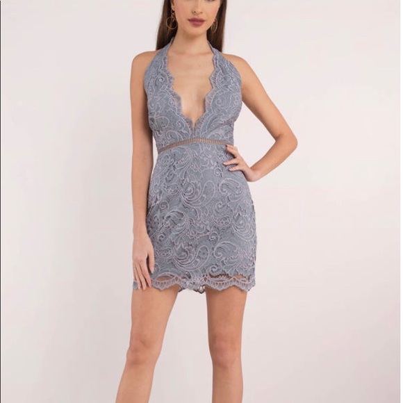 Grey Lace Up Bodycon Dress - Picture 2 of 6